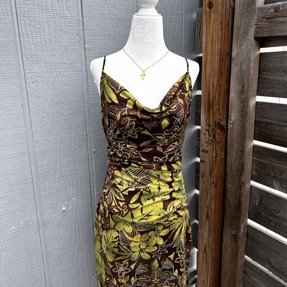 American Vintage Brown and Green Floral Mini Dress